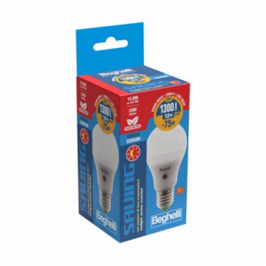 LAMPADA SAVING ECOLED GOCCIA SENSOR 12W E27 230V 3000K - BEGHELLI 56158 product photo Photo 02 3XL