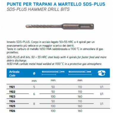 PUNTA PERCUSSIONE SDS PLUS 10X160 - B.M. 1926 product photo Photo 02 3XL