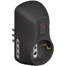 Kit Adattatore Safe 1 Presa Standard Tedesca e 2 Prese 10A con Interruttore di Sicurezza Luminoso, Nero - BTICINO S3610GB product photo
