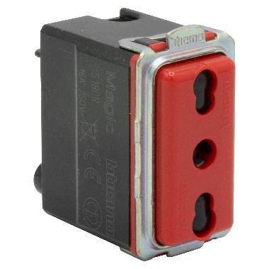 MAGIC PRESA BIPASSO 2P+T 10/16 ROSSA - BTICINO 5180R product photo Photo 03 3XL