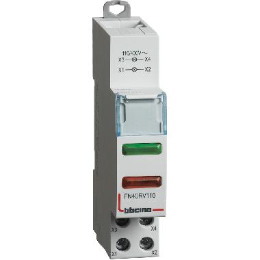 PORTALAMPADA DOPPIO PER SEGNALAZIONE CON LED ROSSO+VERDE A 110-400VAC - 1 MODULO BTDIN - BTICINO FN40RV110 product photo Photo 02 3XL