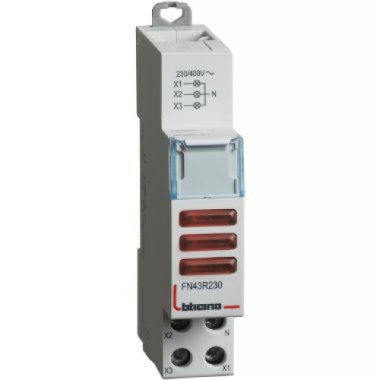 PORTALAMPADA TRIPLA LED ROSSA 230/400V AC BTDIN - BTICINO FN43R230 product photo Photo 01 3XL