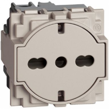 PRESA FLAT UNEL E BIPASSO 16A SABBIA STANDARD TEDESCO ITALIANO LIVING NOW - BTICINO KM4140A16F product photo Photo 01 3XL