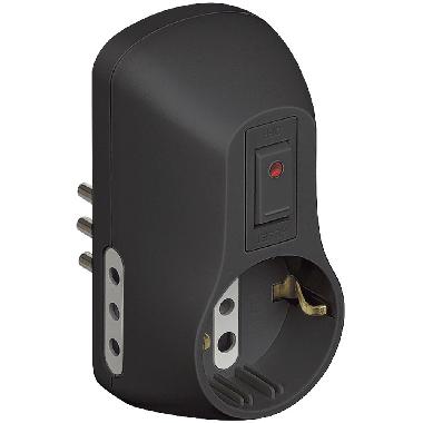 Kit Adattatore Safe 1 Presa Standard Tedesca e 2 Prese 10A con Interruttore di Sicurezza Luminoso, Nero - BTICINO S3610GB product photo Photo 02 3XL