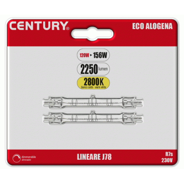 LAMPADA ALOGENA LINEARE 120W J78 2800K 2250 Lm DIMMERABILE IP20 BLISTER 2 pz. - CENTURY LIAR-12078BL2 product photo Photo 01 3XL