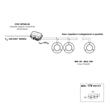 997663 CASSETTA CABLATA MICROFLOOR 179 ALIMENTORE STAGNO IP67 24VDC - DISANO ILLUMINAZIONE ACC179LEDNERO product photo Photo 02 3XL