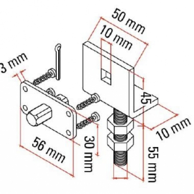 STAFFA REGOLARE+PERNO QUADRO 10MM TM45 - FAAC 132301 product photo Photo 01 3XL