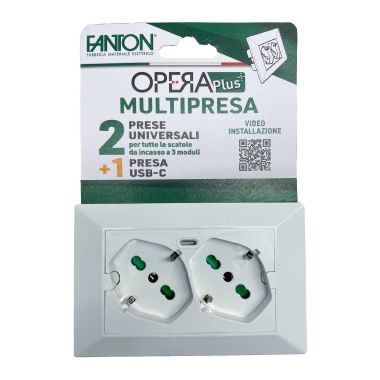 MULTIPRESA UNIVERSALE DA INCASSO OPERA/PLA DOPPIA PRESA BIPASSO ITALO/TEDESCA 2P+T 16A PRECABLATA PER SCATOLA A 3 MODULI - FANTON 42100 product photo Photo 07 3XL