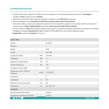 ANTENNA UHF 5G ELIKA 700 P - FRACARRO RADIOINDUSTRIE 213228 product photo Photo 02 3XL