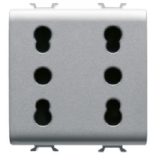PRESA DOPPIA 2P+T 16A P17-11 BIVALENTE STANDARD ITALIANO TITANIO - GEWISS GW14208 product photo