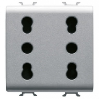 PRESA DOPPIA 2P+T 16A P17-11 BIVALENTE STANDARD ITALIANO TITANIO - GEWISS GW14208 product photo Photo 01 3XL