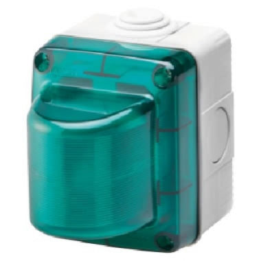 PULSANTE SPIA DI SEGNALAZIONE STAGNA 15W 230V DIFFUSORE VERDE IP55 GRIGIO RAL 7035 - GEWISS GW27416 product photo Photo 01 3XL