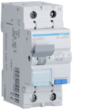 DIFFERENZIALE MAGNETO TERMICO 1PN 30MA AC 6A 4.5KA C 2M - HAGER ADC806H product photo Photo 01 3XL