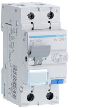 DIFFERENZIALE MAGNETO TERMICO 1PN 30MA AC 10A 6KA C 2M - HAGER ADC910H product photo Photo 01 3XL