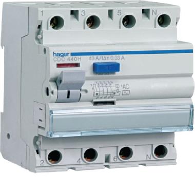 INTERRUTTORE DIFFERENZIALE ACC. 4P 30 MA 40A 4M - HAGER CDC440H product photo Photo 01 3XL
