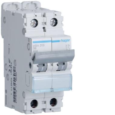 Interruttore automatico2p 10a 6 ka b 2m - HAGER MBA206 product photo Photo 01 3XL