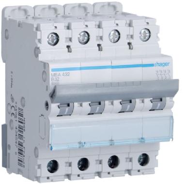 INTERR. AUTOM.4P 32A 6 KA B 4M - HAGER MBA432 - HAGER MBA432 - HAGER MBA432 product photo Photo 01 3XL