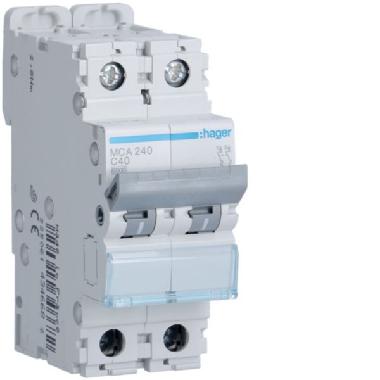 INTERRUTTORE AUTOMATICO 2P 40A 6 KA C 2M - HAGER MCA240 product photo Photo 01 3XL