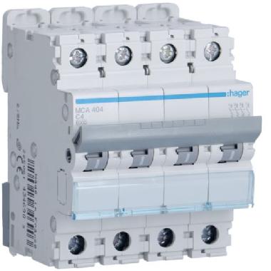 MCA404 - INTERRUTTORE AUTOMATICO 4P 4A 6 KA C 4M - HAGER MCA404 product photo Photo 01 3XL