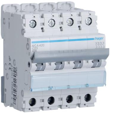 INTERRUTTORE AUTOMATICO 4P 20A 6 KA C 4M - HAGER MCA420 product photo Photo 01 3XL