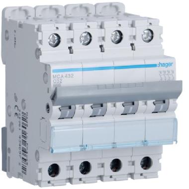 INTERRUTTORE AUTOMATICO 4P 32A 6 KA C 4M - HAGER MCA432 product photo Photo 01 3XL