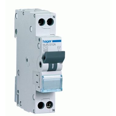 INTERRUTTORE AUTOMATICO MAGNETOTERMICO 1P+N 10A 4.5KA C 1 MODULO - HAGER MJN510A product photo Photo 01 3XL