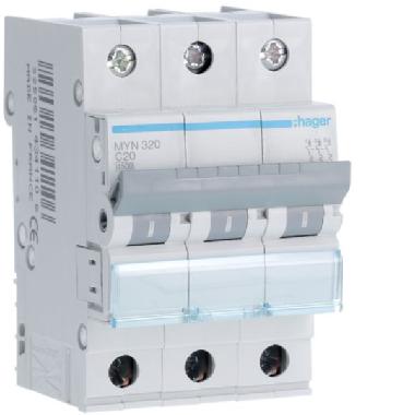 INTERR. AUTOM.3P 20A 4.5KA C 3M - HAGER MYN320 - HAGER MYN320 - HAGER MYN320 product photo Photo 01 3XL
