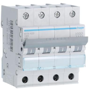 -INTERRUTTORE AUTOMATICO 4P 20A 4.5KA C 4M - HAGER MYN420 product photo Photo 01 3XL