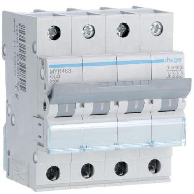 INTERR. AUTOM. 4P 63A 4.5KA C 4M - HAGER MYN463 - HAGER MYN463 - HAGER MYN463 product photo Photo 01 3XL