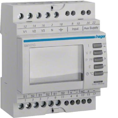 SM101C – MULTIMETRO V-I-F-P-Q-A-COSFI-T-KWH/Q RS485 4M - HAGER SM101C - HAGER SM101C product photo Photo 01 3XL