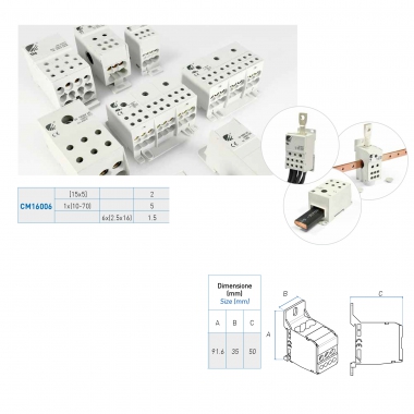 MORSETTIERA DIN BLOCCO DI RIPARTIZIONE COMPATTO 160A  6 USCITE - CONTACT ITALIA CM16006 product photo Photo 01 3XL