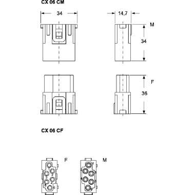 frutto spina modulare, serie Mixo, connessione a crimpare, 6 poli, 1 modulo, 16 A 500 V 6 kV 3 - ILME CX06CM product photo Photo 02 3XL