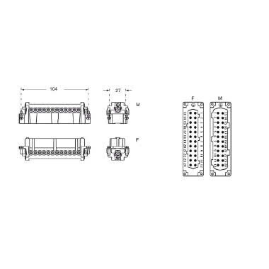 frutto spina, serie JNE, connessione con morsetto a vite, 24 poli + PE, 16 A 500 V 6 kV 3, grandezza  '104.27', con piastrina - ILME JNEM24 product photo Photo 02 3XL