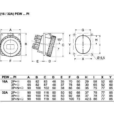 PRESA INCASSO 380V 16A 5P - ILME PEW1665PI product photo Photo 02 3XL