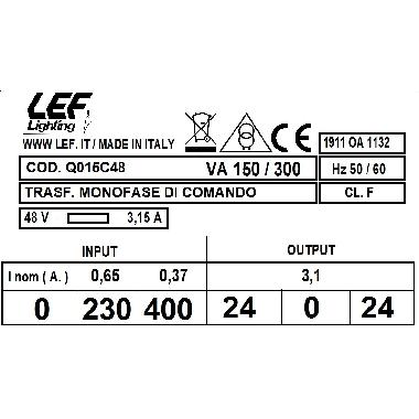 T.M. 150VA 230.400V / 24.0.24V - LEF Q015C48 - LEF Q015C48 product photo Photo 03 3XL