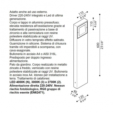 KOI 110 POST H600 LED 4K CORTEN - LOMBARDO LL121015N - LOMBARDO LL121015N product photo Photo 02 3XL