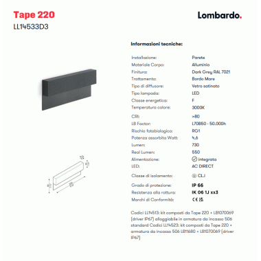 TAPE 220 LED 3K 4,6W AC DARK GREY - LOMBARDO LL14533D3 product photo Photo 02 3XL