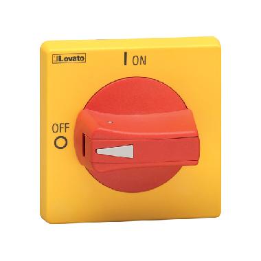 Maniglia blocco porta. Lucchettabile, ip65. Giallo/rossa, per ga...A, ga063sa e ga...D. Fissaggio a ghiera. Maniglia con selettore sporgente con sblocco (requisito ul508a) - LOVATO GAX64 product photo Photo 01 3XL