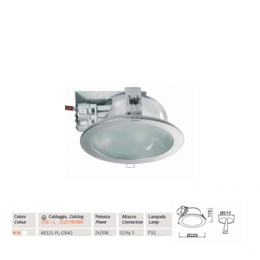 FARO INCASSO POLO10 2X26Q3 ELETT C/LAMPADE FORO 215 MM VETRO SATINATO - LANZINI & C. 48325 product photo Photo 01 3XL