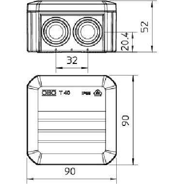 Scatola di derivazione T40 con passacavi 90x90x52 grigio chiaro - OBO BETTERMANN T40CP product photo Photo 02 3XL