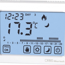 CRONOTERMOSTATO TOUCH SCREEN MIRUS TOUCH BIANCO DIGITALE DA PARETE PROGRAMMAZIONE GIORNALIERA SETTIMANALE ALIM.2 BATTERIE 1,5V ORBIS - ORBIS MIRUSTOUCHBI product photo