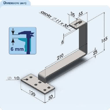 SFP-C STAFFA CON PIASTRA IN ACCIAIO ZINCATO A CALDO PER TEGOLE ROMANE, SPESSORE 6MM - ORBIS SFP/C product photo Photo 02 3XL