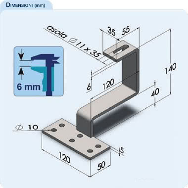 STAFFA CON PIASTRA IN ACCIAIO ZINCATO A CALDO PER TEGOLE PORTOGHESI SPESSORE 6MM - ORBIS SFP/P product photo Photo 02 3XL