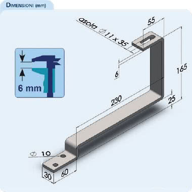 SS-CX STAFFA SEMPLICE IN ACCIAIO INOX AISI 304 PER TEGOLE ROMANE, SPESSORE 6MM - ORBIS OB620285 product photo Photo 02 3XL