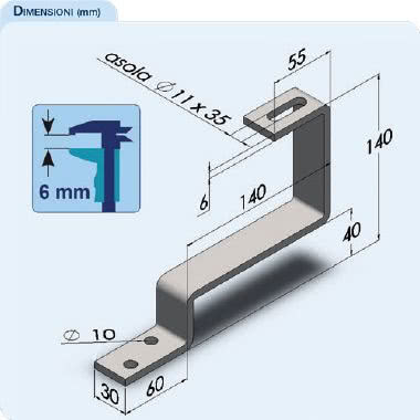 SS-P STAFFA SEMPLICE IN ACCIAIO ZINCATO A CALDO PER TEGOLE PORTOGHESI, SPESSORE 6MM - ORBIS SS/P product photo Photo 02 3XL