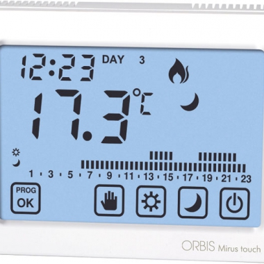 CRONOTERMOSTATO TOUCH SCREEN MIRUS TOUCH BIANCO DIGITALE DA PARETE PROGRAMMAZIONE GIORNALIERA SETTIMANALE ALIM.2 BATTERIE 1,5V ORBIS - ORBIS MIRUSTOUCHBI product photo Photo 01 3XL