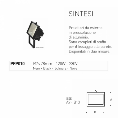 FARO ESTERNO ALOGENO SINTESI SINTESI R7S 120W 78MM NERO I -VE - PAN INTERNATIONAL-ALTATENSIONE PFP010 product photo Photo 01 3XL