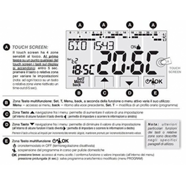 CRONOTERMOSTATO  INCASSO A MENU' 230V SERIE 'MOON' TOUCH SCREEN - PERRY ELECTRIC 1CRCDS27 product photo Photo 06 3XL