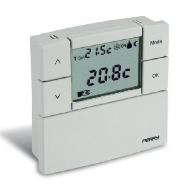 TERMOSTATO DIGITALE LCD ZEFIRO DA PARETE BIANCO 80X80 CON DISPLAY LCD A BATTERIE - PERRY ELECTRIC 1TPTE530B product photo Photo 01 3XL