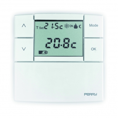 TERMOSTATO DIGITALE LCD ZEFIRO DA PARETE BIANCO 80X80 CON DISPLAY LCD A BATTERIE - PERRY ELECTRIC 1TPTE530B product photo Photo 02 3XL